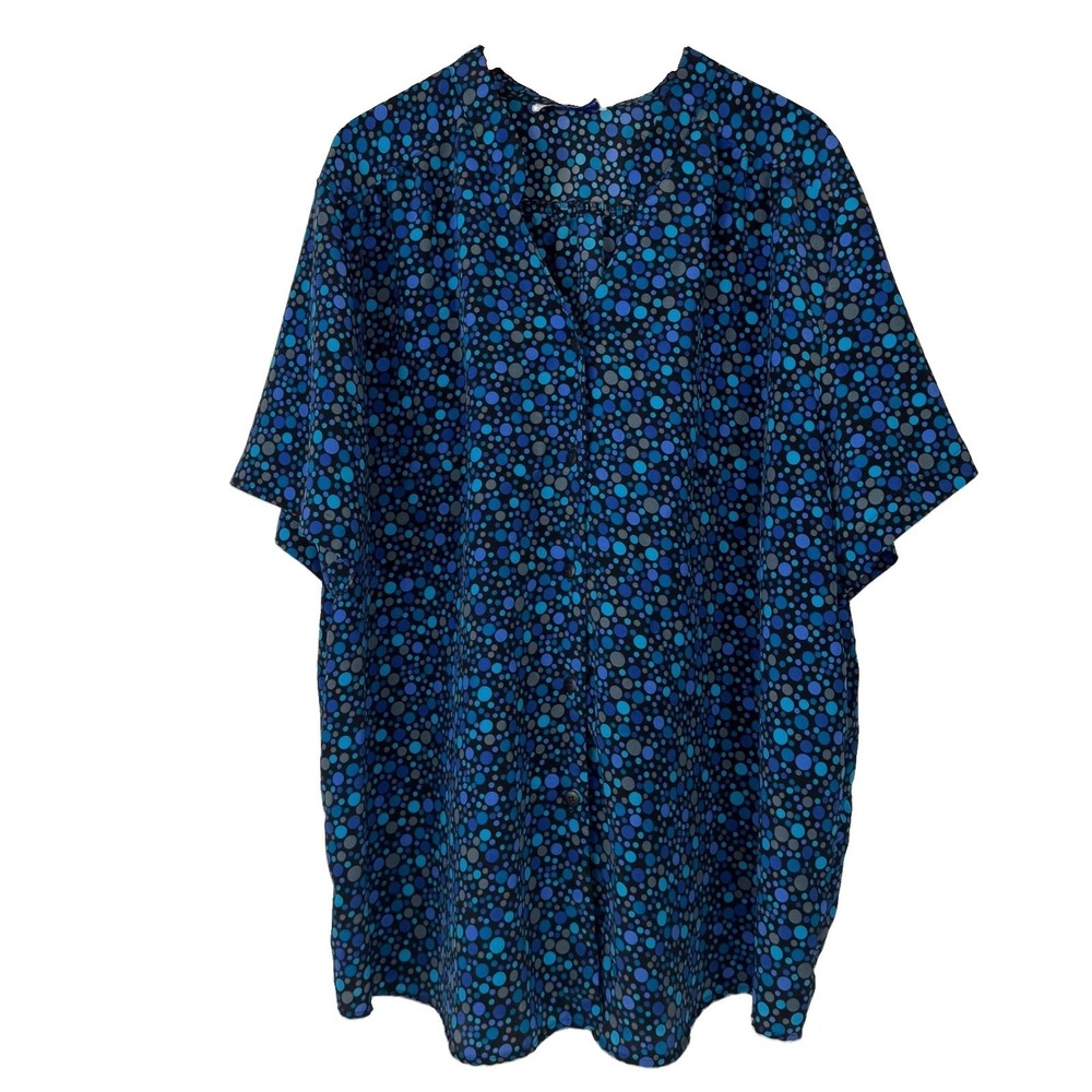 A Personal Touch Blouse Women 5XL Blue Polka Dot Button Up Short Sleeve Office